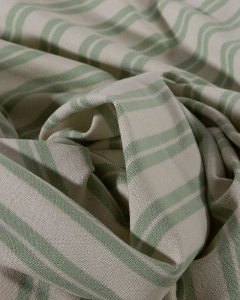 Ecru & Green Stripes Cotton Jersey