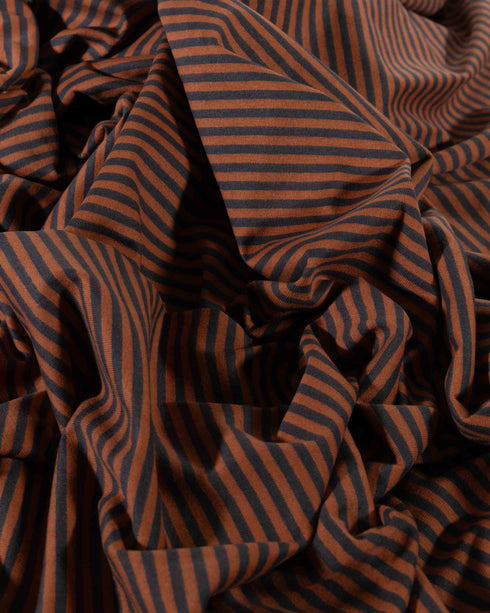 Rust & Grey Thin Stripes Cotton Jersey