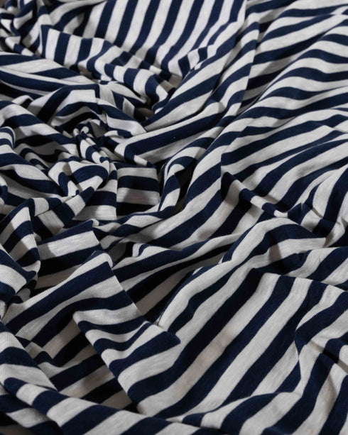 Navy & White Rib Stripe Cotton Jersey