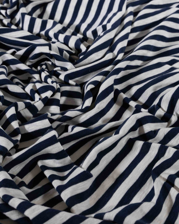 Navy & White Rib Stripe Cotton Jersey