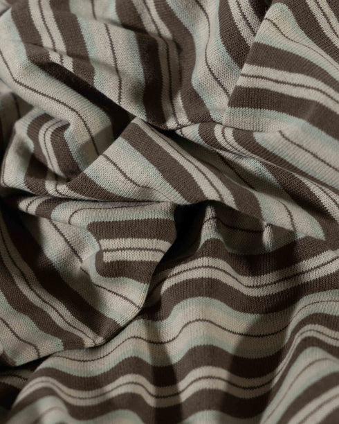 Brown Beige Green Stripe Cotton Jersey (extra wide)