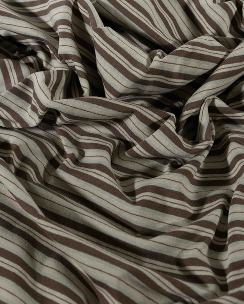 Brown Beige Green Stripe Cotton Jersey (extra wide)
