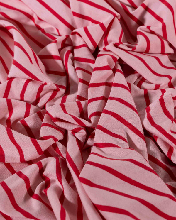 Pink Red Diagonal Stripe Organic Cotton Jersey (extra wide)