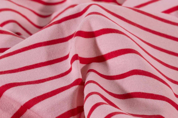 Pink Red Diagonal Stripe Organic Cotton Jersey (extra wide)
