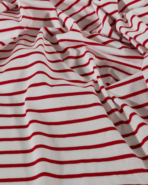 Red & White Stripes Organic Cotton Jersey (extra wide)