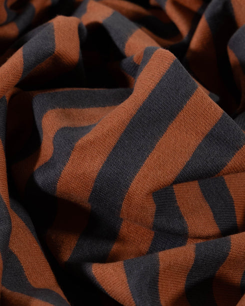Rust & Grey Thick Stripes Organic Cotton Jersey