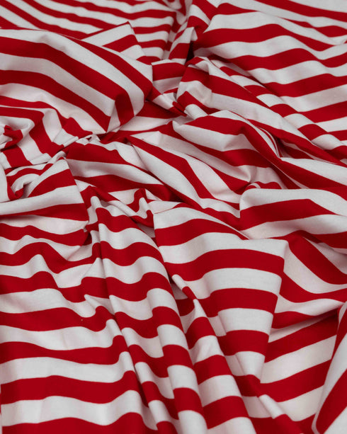 Red & White Diagonal Stripe Cotton Jersey (extra wide)